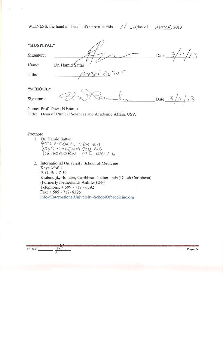 Clinical Training Agreement between IUSOM & Ark Medical Center-Page 5
