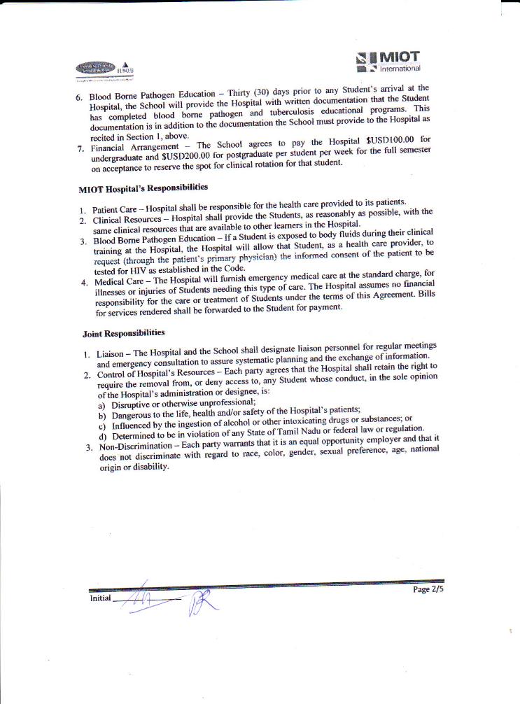 Clinical Training Agreement Between IUSOM & MIOT Hospitals-Page 2