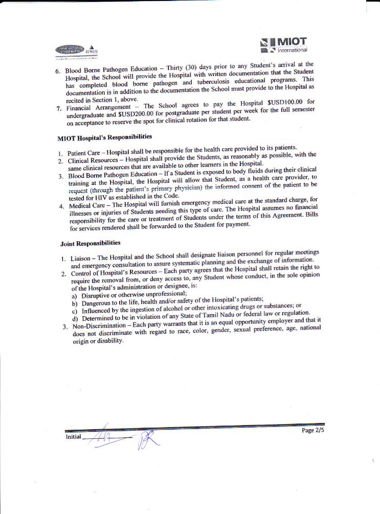 Clinical Training Agreement Between IUSOM & MIOT Hospitals-Page 2