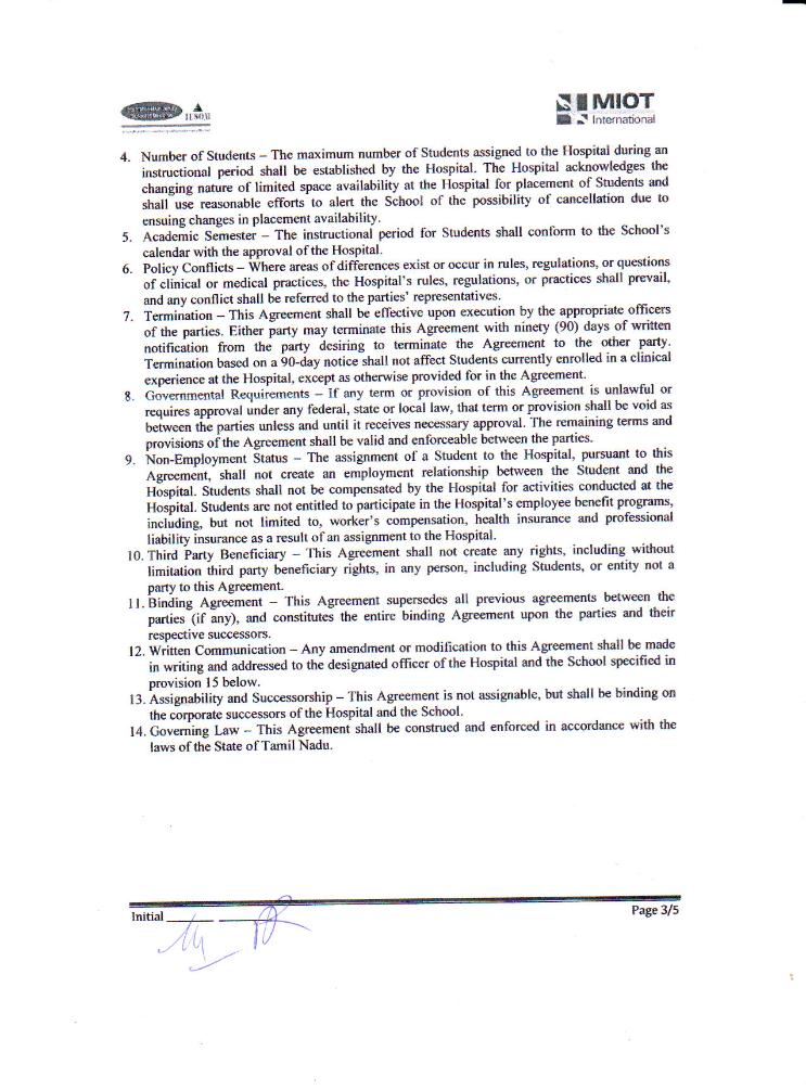 Clinical Training Agreement between IUSOM & MIOT Hospitals-Page 3