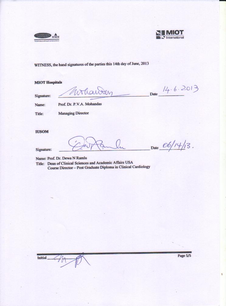 Clinical Training Agreement between IUSOM & MIOT Hospitals-Page 5