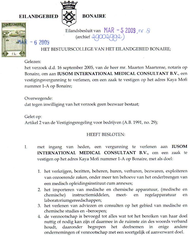 IUSOM INTERNATIONAL MEDICAL CONSULTANT INC. BUSINESS LICENSE PAGE 1