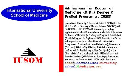 Admissions for Doctor of Medicine (M.D.) Degree & Pre-Medical (PreMed) Program at IUSOM Worldwide Campuses