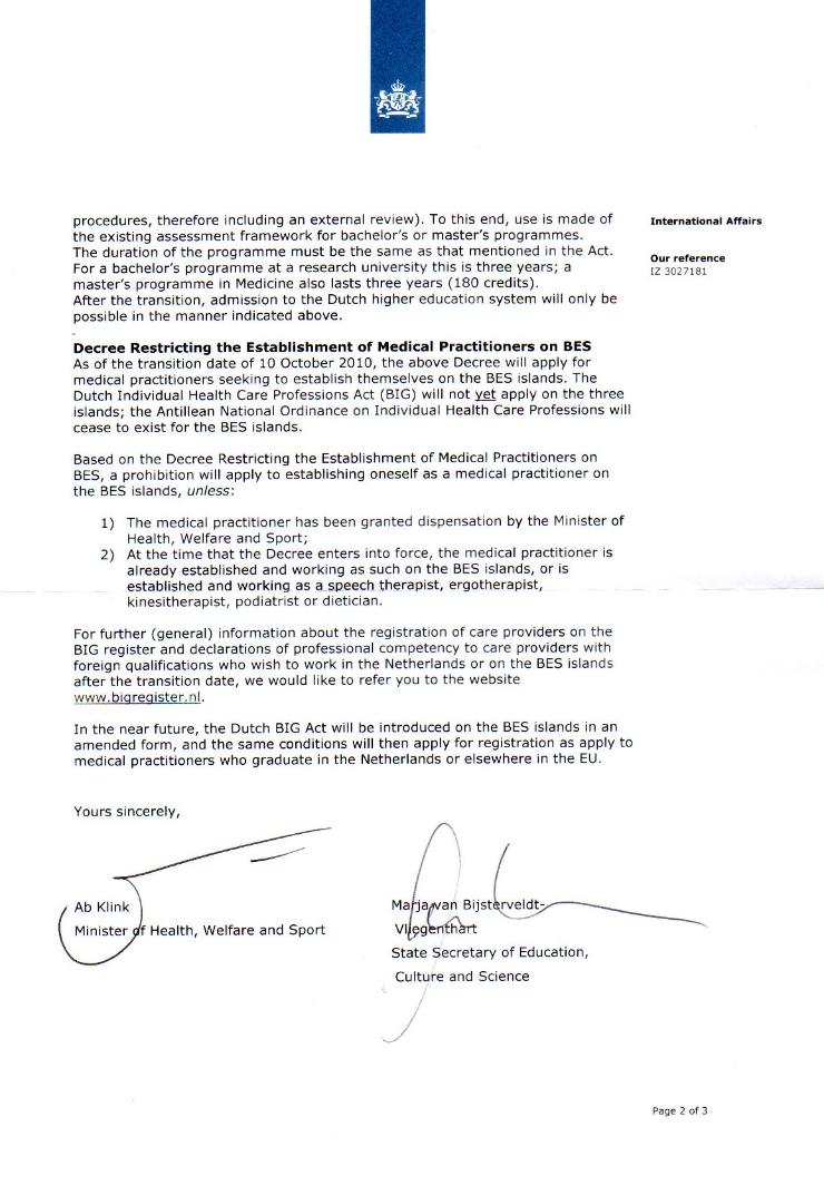 PERMISSION LETTER ISSUED TO IUSOM BY NETHERLANDS GOVERNMENT - SIGNED BY MINOCW AND MINVWS - PAGE 2