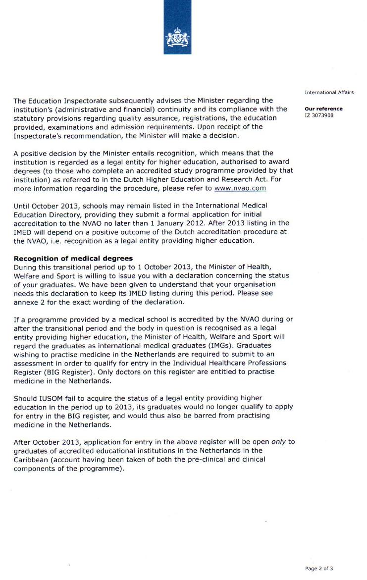 NOTIFICATION FROM THE NETHERLANDS MINISTRY OF HEALTH (MIN-VWS) FOR IUSOM RECOGNITION.PAGE 2